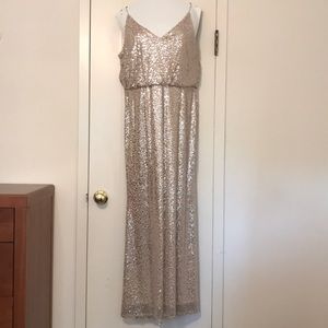 Gold Sequin Floor Length Dress